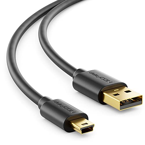 deleyCON 0,5m Mini USB 2.0 High Speed Kabel - Ladekabel Datenkabel für Handys Smartphones Tablets Navis Mikrofon - USB A-Stecker zu Mini B-Stecker - Schwarz von deleyCON