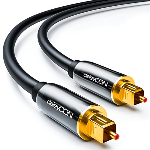 deleyCON 0,5m Optisches Digital Audio Kabel - S/PDIF - 2x Toslink Stecker - LWL Lichtwellenleiter Kabel Metallstecker 5mm Flexibel - Schwarz von deleyCON