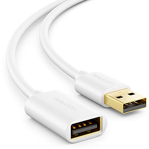 deleyCON 0,5m USB 2.0 High Speed Kabel Kurz Verlängerungskabel USB A-Stecker zu USB A-Buchse - Weiß von deleyCON