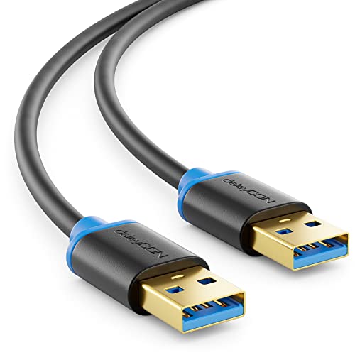 deleyCON 0,5m USB 3.0 Super Speed Kabel - USB A-Stecker zu USB A-Stecker - Übertragungsraten bis zu 5 Gbit/s - Schwarz/Blau von deleyCON