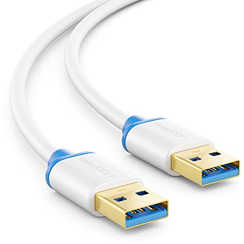deleyCON 0,5m USB 3.0 Super Speed Kabel - USB A-Stecker zu USB A-Stecker - Übertragungsraten bis zu 5 Gbit/s - Weiß/Blau von deleyCON