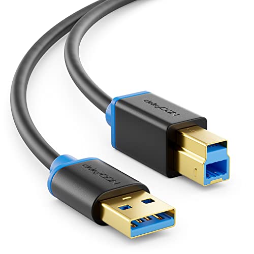 deleyCON 0,5m USB 3.0 Super Speed Kabel USB A-Stecker zu USB B-Stecker Datenkabel bis zu 5 Gbit/s für z.B. Drucker Scanner Multifunktionsdruckern Schwarz von deleyCON