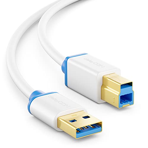 deleyCON 0,5m USB 3.0 Super Speed Kabel USB A-Stecker zu USB B-Stecker Datenkabel bis zu 5 Gbit/s für z.B. Drucker Scanner Multifunktionsdruckern Weiß von deleyCON