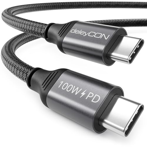 deleyCON 0,5m USB C Kabel PD3.0 (100W Schnellladekabel) Kurzes Ladekabel USB-C auf USB-C für iPhone 16 15 Pro Max Samsung Galaxy S25 S24 S23 S22 Pixel iPad Pro MacBook Air Tablets Switch PS5 von deleyCON