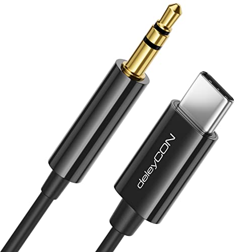 deleyCON 0,5m USB-C zu 3,5 mm Klinke Kabel AUX Klinkenkabel Audio Kabel Kompatibel mit Apple Samsung Google Huawei Xiaomi Smartphone Handy Tablet Auto KFZ Kopfhörer Klinkenbuchse - Schwarz von deleyCON