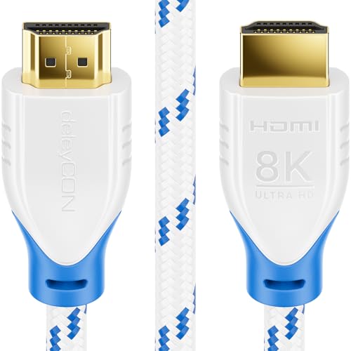 deleyCON 1,5m 8K HDMI 2.1 Kabel (48G, ULTRA Highspeed) 8K@60Hz 4K@120Hz 2K@144Hz/165Hz EARC HDCP 2.3/2.2 - Kompatibel mit DTS:X Dynamisches HDR Dolby Atmos TV PS5 Xbox Soundbar Monitor - Weiß deleyCON 1,5m 8K HDMI 2.1 Kabel (48G, ULTRA Highspeed) 8K@60Hz 4K@120Hz 2K@144Hz/165Hz EARC HDCP 2.3/2.2 - Kompatibel mit DTS:X Dynamisches HDR Dolby Atmos TV PS5 Xbox Soundbar Monitor - Weiß von deleyCON