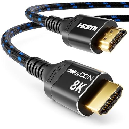 deleyCON 1,5m 8K HDMI 2.1 Kabel UHD 2160p 8K@60Hz 4K@120Hz 2K@240Hz HDR+ ARC CEC Dolby DTS Aluminium-Stecker Schwarz Blau von deleyCON