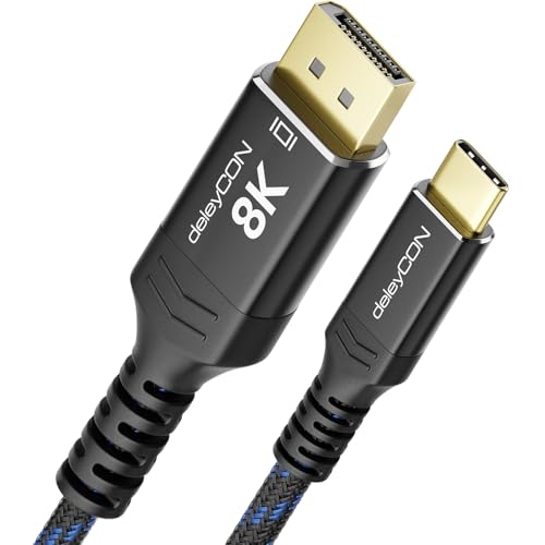 deleyCON 1,5m 8K USB-C auf DisplayPort Kabel für Monitor (8K@60Hz / 4K@120hz) Adapter, Thunderbolt 3/4, für iPhone 16,15 Pro Max, MacBook, iPad Pro/Air, Samsung Galaxy S25 S24 S23, Notebook, Tablet von deleyCON