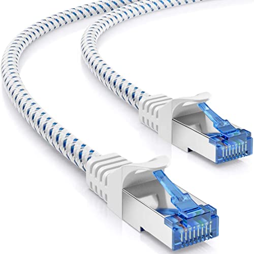 deleyCON 1,5m CAT8.1 Patchkabel LAN Kabel mit Nylonmantel und Kupferleiter - Netzwerkkabel Datenkabel S/FTP PIMF 2000 MHz 40 Gbit RJ45 Stecker CAT.8 Ethernet Kabel - Weiß von deleyCON
