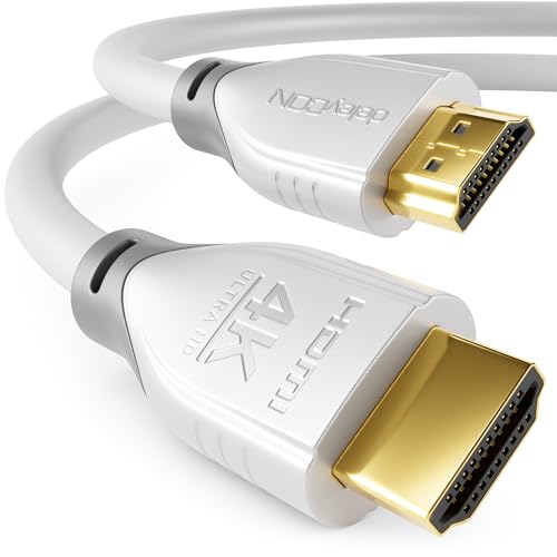 deleyCON 1,5m HDMI Kabel 2.0 a/b - HDR 10+ UHD 2160p 4K@60Hz YUV 4:4:4 HDR HDCP 2.2 3D ARC Dolby Digital + Dolby ATMOS - Weiß Grau von deleyCON