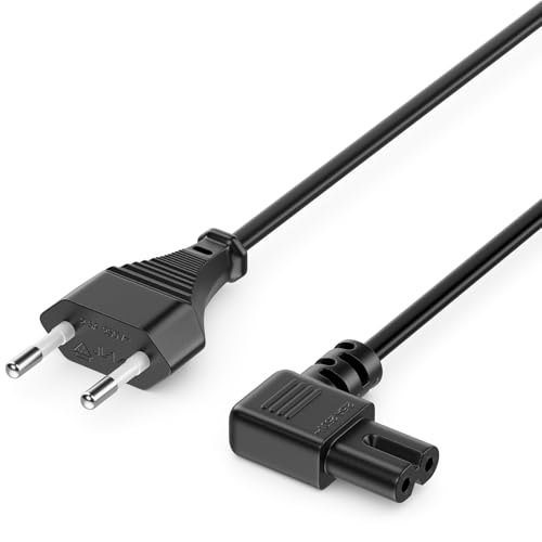 deleyCON 1,5m Netzkabel Stromkabel Strom Kabel Stecker Typ C Eurostecker auf C7 Buchse 90° Gewinkelt Euro-Netzkabel Kleingerätekabel Euro 8 TV Blu-Ray Haushaltsgeräte Netzteile - Schwarz von deleyCON