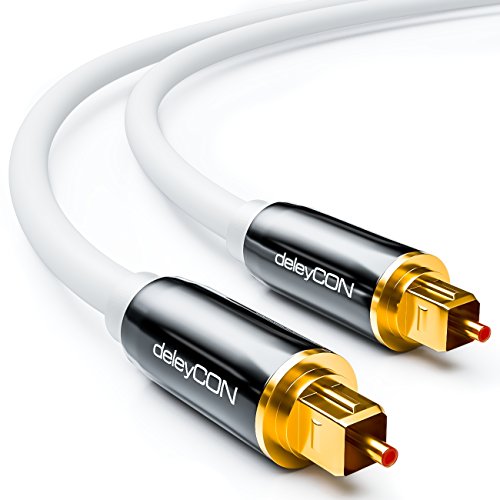 deleyCON 1,5m Optisches Digital Audio Kabel - S/PDIF - 2x Toslink Stecker - LWL Lichtwellenleiter Kabel Metallstecker 5mm Flexibel - Weiß von deleyCON