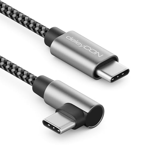 deleyCON 1,5m USB C Kabel 1x 90° Gewinkelt PD3.0 (60W Schnellladekabel) C auf C Ladekabel für iPhone 16 15 Pro Max Samsung Galaxy S25 S24 S23 S22 Pixel iPad Pro MacBook Air Tablets Switch PS5 von deleyCON