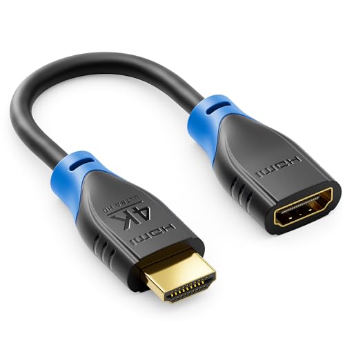 deleyCON 1 Stück HDMI Verlängerung für TV Stick - HDMI Adapter Kabel für Roku Chromecast Streaming - 4K 60Hz HDR10+ für TV Monitor Beamer Notebook PC 10cm kurz - Schwarz Blau von deleyCON