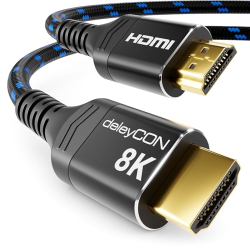 deleyCON 10m 8K HDMI 2.1 Kabel (48G, ULTRA Highspeed) 8K@60Hz 4K@120Hz 2K@144Hz/165Hz EARC HDCP 2.3/2.2 - Kompatibel mit DTS:X Dynamisches HDR Dolby Atmos TV PS5 Xbox Soundbar Monitor - Schwarz Blau von deleyCON