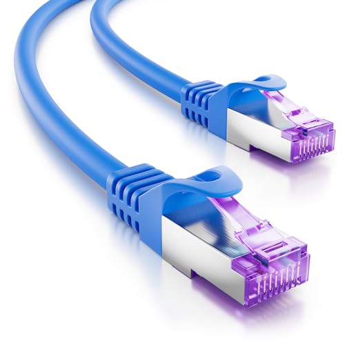 deleyCON 10m CAT7 Netzwerkkabel - 10 Gigabit - RJ45 Patchkabel Ethernet Kabel (Kupfer, SFTP PiMF Schirmung) - für Highspeed LAN DSL Switch Modem Router Patchpanel CAT7 CAT6 CAT5 - Blau von deleyCON