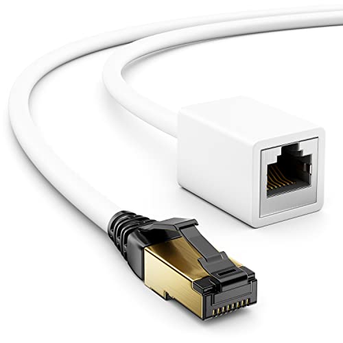 deleyCON 10m CAT8.1 RJ45 Verlängerung Patchkabel Netzwerkkabel 40 GBit/s 2000 MHz S/FTP Kupfer PiMF 1x RJ45 Stecker 1x RJ45 Buchse für Ethernet LAN Gaming Streaming - Weiß deleyCON 10m CAT8.1 RJ45 Verlängerung Patchkabel Netzwerkkabel 40 GBit/s 2000 MHz S/FTP Kupfer PiMF 1x RJ45 Stecker 1x RJ45 Buchse für Ethernet LAN Gaming Streaming - Weiß von deleyCON