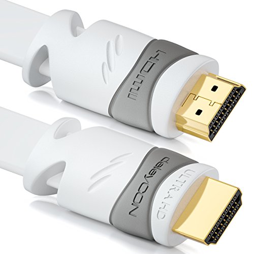 deleyCON 10m Flaches HDMI Kabel - Kompatibel zu HDMI 2.0 bis 1.4 - UHD 4K 3D 1080p 2160p ARC - High Speed mit Ethernet - Weiß von deleyCON