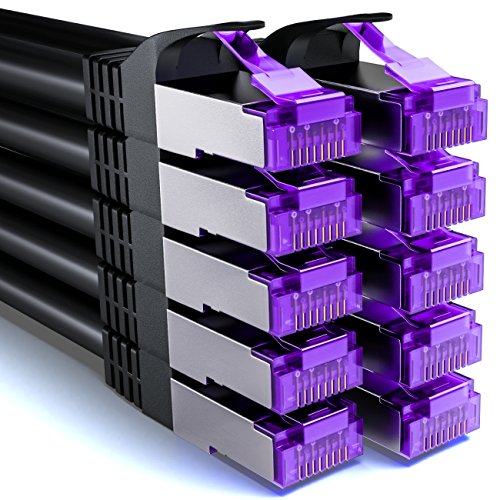 deleyCON 10x 0,25m CAT7 Netzwerkkabel - 10 Gigabit - RJ45 Patchkabel Ethernet Kabel (Kupfer, SFTP PiMF Schirmung) - für Highspeed LAN DSL Switch Modem Router Patchpanel CAT7 CAT6 CAT5 - Schwarz von deleyCON