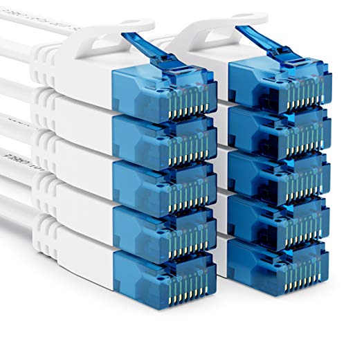 deleyCON 10x 0,5m CAT6 Flaches Netzwerkkabel 1,5 mm Flachkabel Flachbandkabel U-UTP RJ45 - UUTP Patchkabel für DSL LAN Switch Router Modem Repeater Patchpanel - Weiß von deleyCON