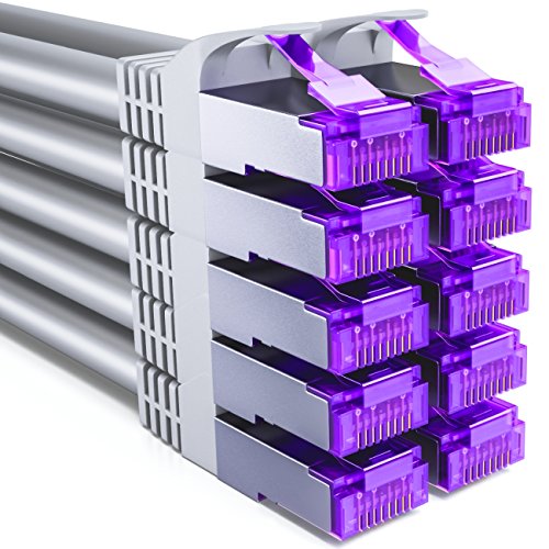 deleyCON 10x 0,5m CAT7 Netzwerkkabel - 10 Gigabit - RJ45 Patchkabel Ethernet Kabel (Kupfer, SFTP PiMF Schirmung) - für Highspeed LAN DSL Switch Modem Router Patchpanel CAT7 CAT6 CAT5 - Grau von deleyCON
