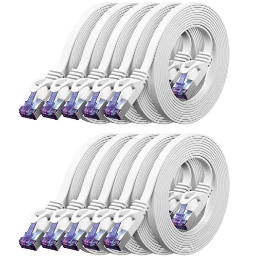 deleyCON 10x 1m Flaches CAT7 Netzwerkkabel (CAT 7 mit 10 Gbit/s) Gigabit LAN - RJ45 Ethernet Kurzes Patchkabel Flach - für Internet Switch Router Modem Patchpanel - Weiß deleyCON 10x 1m Flaches CAT7 Netzwerkkabel (CAT 7 mit 10 Gbit/s) Gigabit LAN - RJ45 Ethernet Kurzes Patchkabel Flach - für Internet Switch Router Modem Patchpanel - Weiß von deleyCON