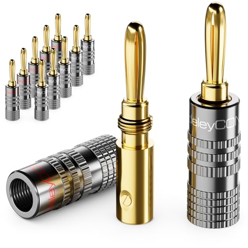 deleyCON 12 Stück Bananenstecker Set - Vergoldet Schraubbar für Lautsprecherkabel Boxenkabel 0,75 mm - 4,5 mm & z. B. HiFi Audio Heimkino Receiver - Grau von deleyCON