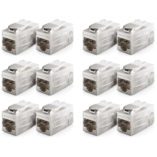 deleyCON 12 Stück CAT 7 Kupplung Keystone Metall 2X RJ45 Buchse Verbinder für RJ45 Patchkabel 600 MHz 10 Gbps LAN DSL Ethernet und Nutzbar als Keystone - Silber deleyCON 12 Stück CAT 7 Kupplung Keystone Metall 2X RJ45 Buchse Verbinder für RJ45 Patchkabel 600 MHz 10 Gbps LAN DSL Ethernet und Nutzbar als Keystone - Silber von deleyCON