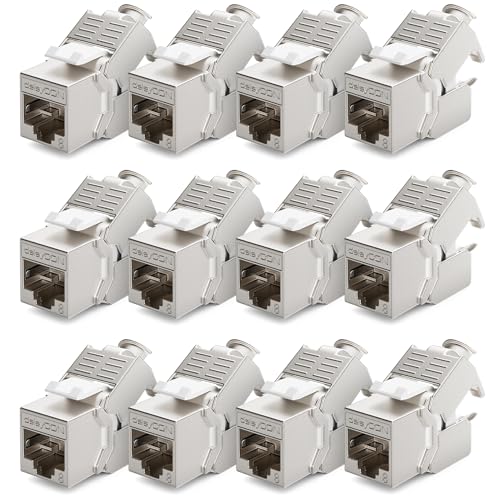 deleyCON 12x CAT 8 Keystone Jack Modul Patchkabel Netzwerkkabel Optimal für CAT8 CAT7 CAT7a Verlegekabel Verbinder STP Schirmung RJ45 Buchse Netzwerk Patchpanel Keystonehalterung Erweiterung von deleyCON