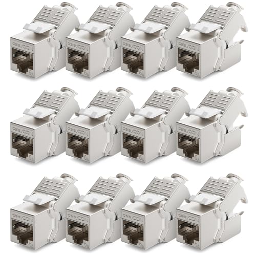 deleyCON 12x CAT6a Keystone Jack Modul Patchkabel Netzwerkkabel Verbinder STP Schirmung RJ45 Buchse Netzwerk Dose Patchpanel Keystonehalterung Erweiterung von deleyCON