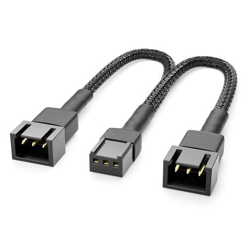 deleyCON 15cm 3-Pin Lüfter Y-Kabel Nylon - Robustes Adapterkabel für effiziente PC-Kühlung - 2 Lüfter an einem Anschluss - Schwarz von deleyCON