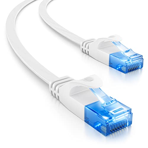 deleyCON 15m CAT6 Flaches Netzwerkkabel 1000 Mbit Gigabit LAN - Cat 6 RJ45 Ethernet Patchkabel Verlegekabel Flach - für Internet Switch Router Modem Patchpanel - Weiß von deleyCON