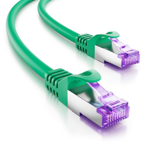 deleyCON 15m CAT7 Netzwerkkabel - 10 Gigabit - RJ45 Patchkabel Ethernet Kabel (Kupfer, SFTP PiMF Schirmung) - für Highspeed LAN DSL Switch Modem Router Patchpanel CAT7 CAT6 CAT5 - Grün von deleyCON