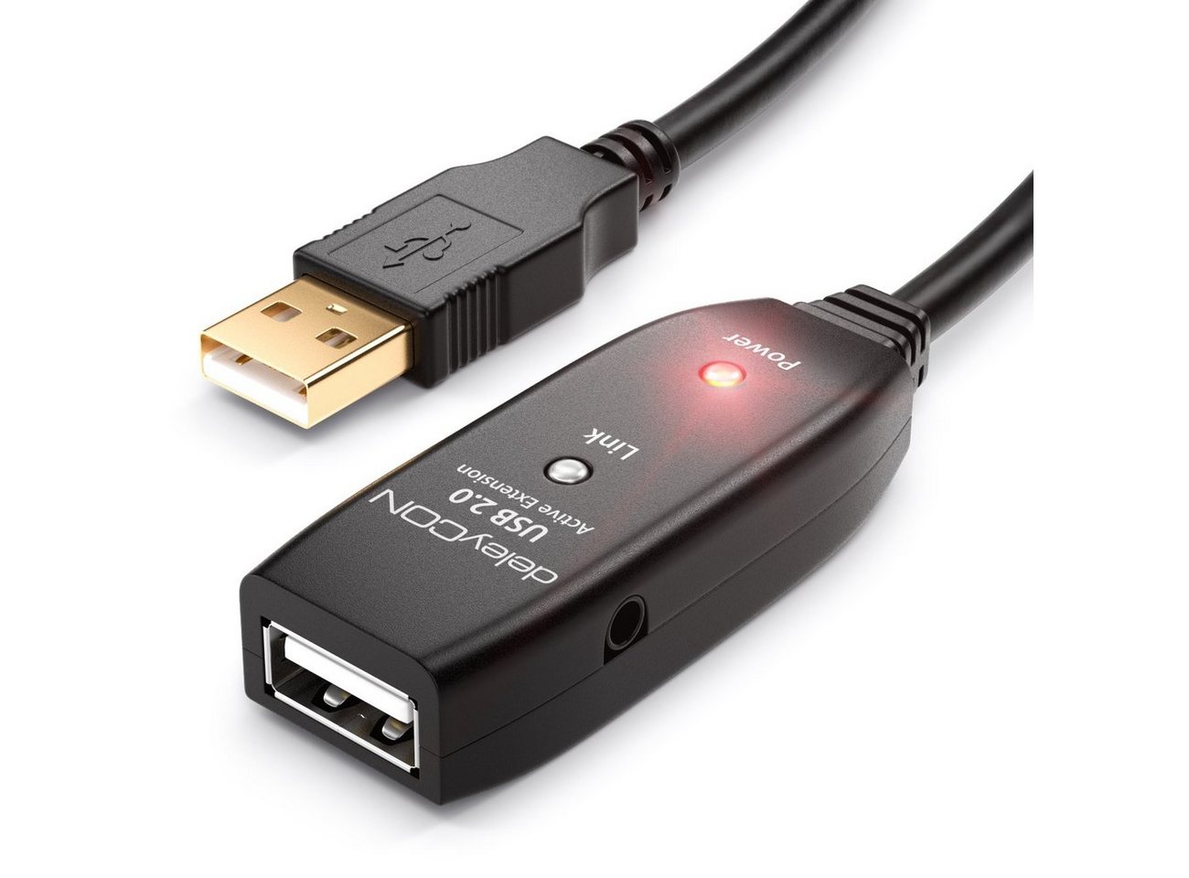 deleyCON 15m USB 2.0 Verlängerungskabel Aktiv Verlängerung Kabel Repeater USB-Kabel von deleyCON