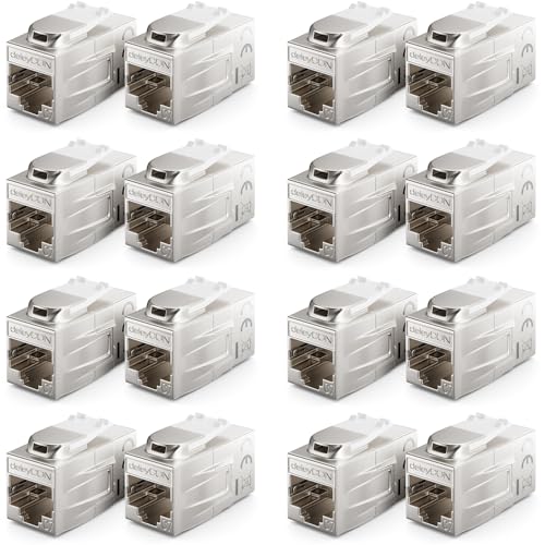 deleyCON 16 Stück CAT 7 Kupplung Keystone Metall 2X RJ45 Buchse Verbinder für RJ45 Patchkabel 600 MHz 10 Gbps LAN DSL Ethernet und Nutzbar als Keystone - Silber deleyCON 16 Stück CAT 7 Kupplung Keystone Metall 2X RJ45 Buchse Verbinder für RJ45 Patchkabel 600 MHz 10 Gbps LAN DSL Ethernet und Nutzbar als Keystone - Silber von deleyCON