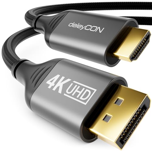deleyCON 1m 4K DisplayPort 1.4 auf HDMI 2.0 Kabel mit Aluminium Stecker 4K@60Hz DP HDMI Anschlusskabel - Kompatibel mit AMD NVIDIA PC Computer Monitor Beamer Projektor von deleyCON