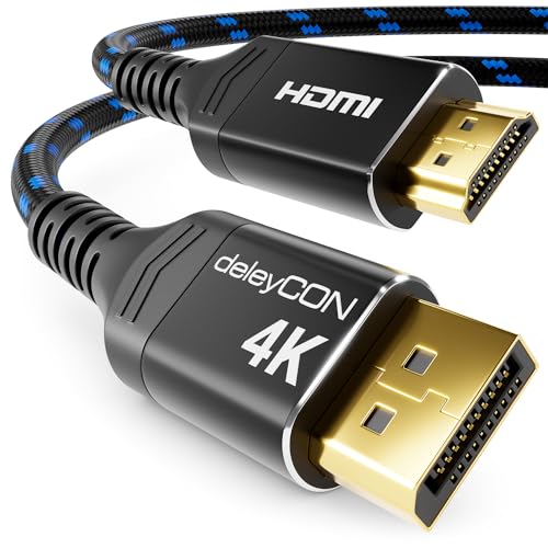 deleyCON 1m 4K DisplayPort auf HDMI Kabel mit Aluminium Stecker 4K@30Hz 1080P@60Hz DP HDMI Anschlusskabel - Kompatibel mit AMD NVIDIA PC Computer Monitor Beamer Projektor von deleyCON