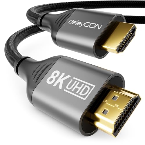 deleyCON 1m 8K HDMI 2.1 Kabel - Nylon Kabel Aluminiumstecker UHD-II 8K@60Hz 7680x4320p 4K@120Hz 4320p 2160p Dolby DTS HDR eARC CEC HDTV Ethernet von deleyCON
