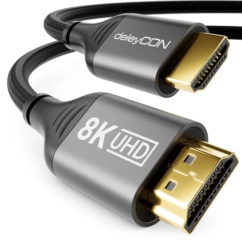 deleyCON 1m 8K HDMI 2.1 Kabel - Nylon Kabel Aluminiumstecker UHD-II 8K@60Hz 7680x4320p 4K@120Hz 4320p 2160p Dolby DTS HDR eARC CEC HDTV Ethernet von deleyCON