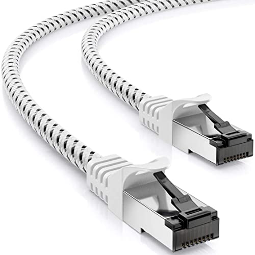 deleyCON 1m CAT7 LAN Kabel - Netzwerkkabel mit Kupfer & Nylonmantel - AWG27 600 MHz 10 Gbit/s S-FTP (PIMF) RJ45 Patchkabel Ethernetkabel für Internet DSL Router - Weiß von deleyCON