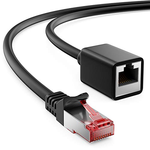 deleyCON 1m Cat6 Patchkabel Verlängerung für Ethernet LAN Netzwerkkabel Internetkabel - RJ45 Stecker auf RJ45 Buchse S/FTP PiMF 250 MHz Kupfer - Schwarz von deleyCON