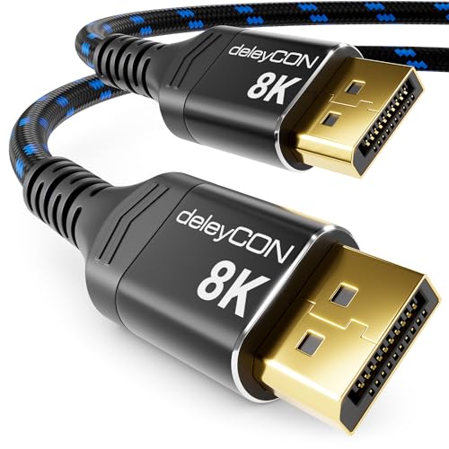 deleyCON 1m DisplayPort Kabel 1.4 8K@60Hz - 4K@165Hz - 2K@360Hz/240Hz/165Hz/144Hz - UHD WQHD HDR AMD FreeSync + NVIDIA G-Sync - für Gaming Monitor Grafikkarte PC von deleyCON