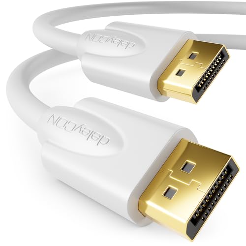 deleyCON 1m DisplayPort Kabel - 4K 2160p 3D HDCP - DP (20 Pin) Stecker auf DP (20 Pin) Stecker - PC Notebook Monitor Grafikkarte - Weiß von deleyCON