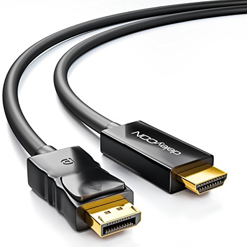 deleyCON 1m DisplayPort zu HDMI Kabel - High Speed 4K UHD FullHD 1080p 3D HDCP Audioübertragung - DP Stecker auf HDMI Stecker Adapterkabel - Schwarz von deleyCON