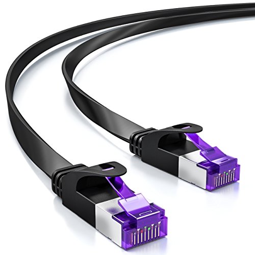 deleyCON 1m Flaches Cat7 Netzwerkkabel (Cat 7 mit 10 Gbit/s) Gigabit LAN - RJ45 Ethernet Patchkabel Verlegekabel Flach - für Internet Switch Router Modem Patchpanel - Schwarz von deleyCON