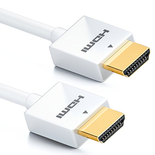 deleyCON 1m HDMI Kabel Slim High Speed mit Ethernet 3D 4K Ultra HD UHD Super Flexibel LED CURVED LCD TFT TV - Weiß von deleyCON