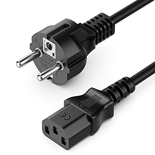 deleyCON 1m Kaltgerätekabel Netzkabel Stromkabel Kaltgeräte Strom Kabel Schutzkontakt Stecker Typ F (CEE 7/4) auf Kaltgerätekupplung C13 Buchse PC Computer Monitor Drucker Beamer - Schwarz von deleyCON