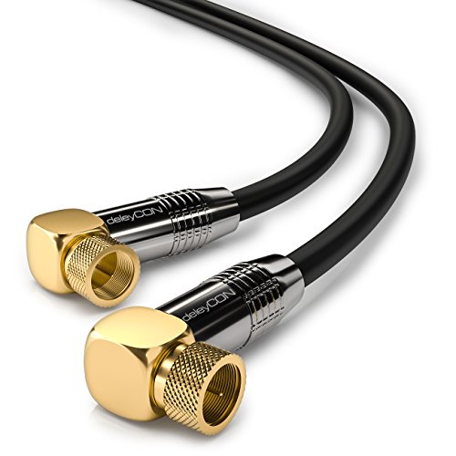 deleyCON 1m SAT Antennenkabel - 4K Ultra-HD Full HD HDTV - Satellitenkabel Koaxialkabel - 2x Gewinkelt - F-Stecker (90° Grad) zu F-Stecker (90° Grad) - Metallstecker - Schwarz von deleyCON