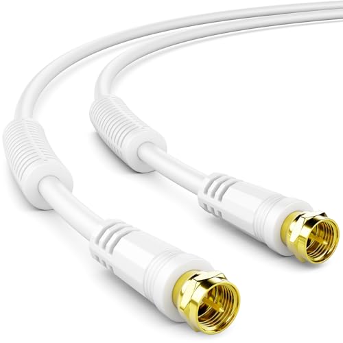 deleyCON 1m SAT TV Antennenkabel Koaxial Kabel HDTV 4-fach Schirmung DVB-S DVB-S2 Radio DAB Mantelstromfilter Ferritkern - Weiß von deleyCON