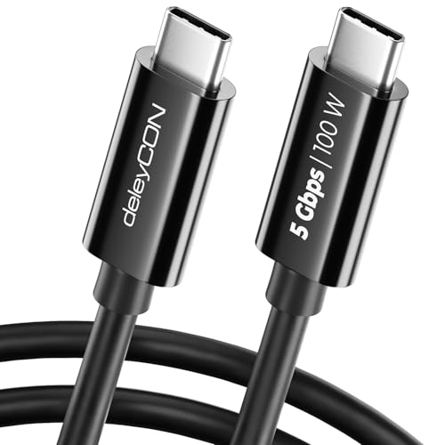 deleyCON 1m USB C Kabel (100W Schnellladekabel + Datenkabel 5 Gbit/s) USB-C Ladekabel für iPhone 16 15 Pro Max Samsung Galaxy S25 S24 S23 Pixel iPad Pro MacBook Air Tablets Switch PS5 - Schwarz von deleyCON